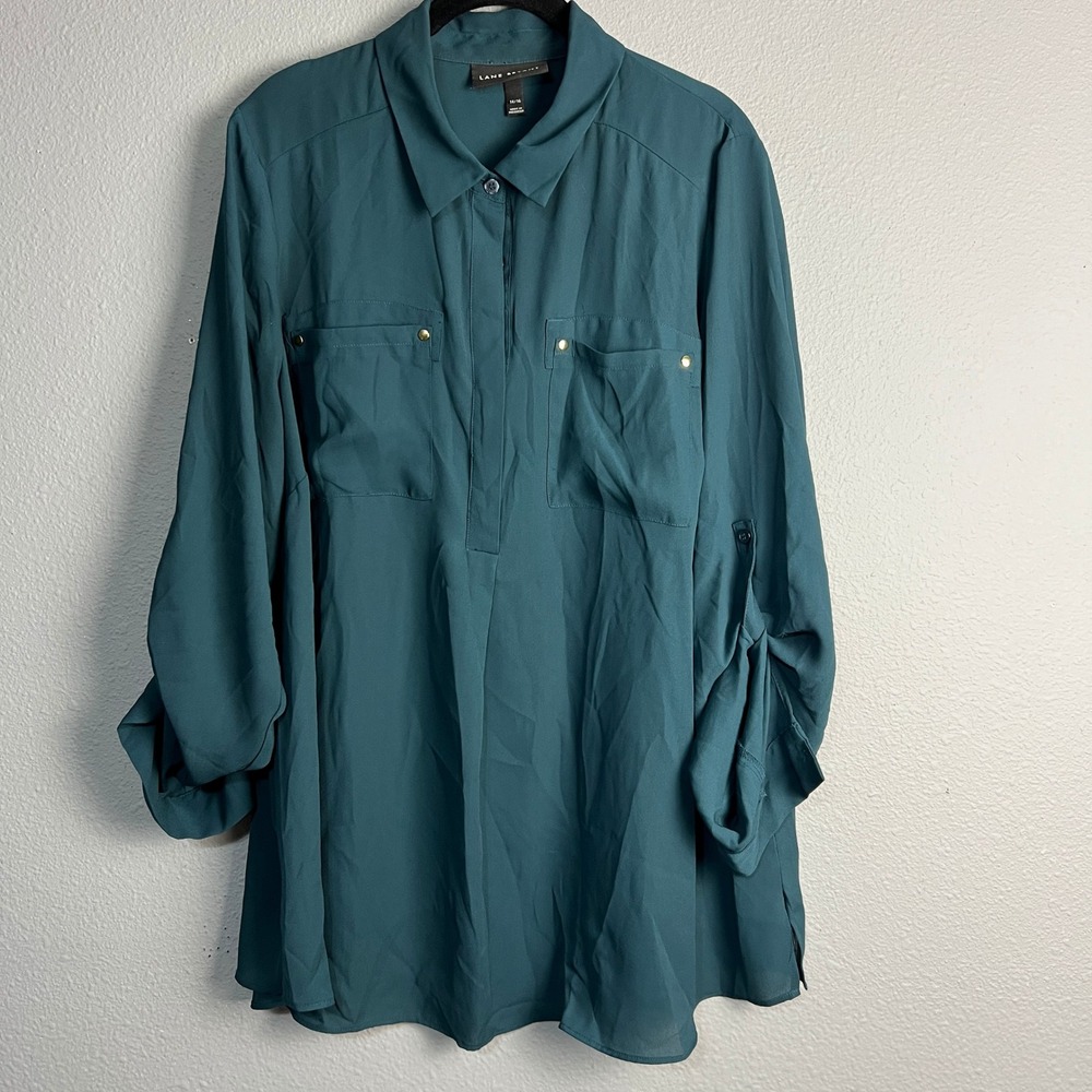Lane Bryant Tunic Top Roll Tab Sleeve 1/4 Button Down Pullover Plus Size 14/16